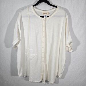 CHEYENNE Zen Lagenlook IVORY Mixed Media Linen-Cotton Blouse OVERSIZED Size L/XL